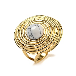 Настоящее золото 18K Ионное покрытие (ip) 304 открытые манжеты из нержавеющей стали, синтетические бирюзовые круглые кольца на палец для женщин и мужчин, реальный 18 k позолоченный, регулируемый