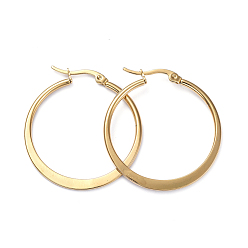 Золотой Серьги из 201 нержавеющей стали, с 304 штифтов из нержавеющей стали, плоская форма кольца, золотые, 33.5x1.5~2 мм, штифты : 1x0.7 мм