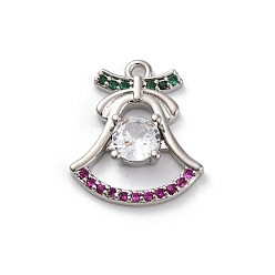 Платина Покрытие стойки латунь с подвесками из фианита, долговечный, без свинца и без кадмия, рождественские колокольчики, платина, 16.5x14x3.5 мм, отверстие : 1.2 мм