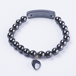 Гематит Синтетические браслеты из гематитового растяжения, со сплавочной фурнитурой, сердце, 2-3/8 дюйм (61 мм)