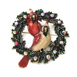 (123L) Белый крем непрозрачный блеск Эмалевые булавки попугай, броши из цинкового сплава со стразами для рюкзака, огнеупорный кирпич, 63.5x71.5 мм