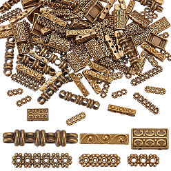Античная Бронза 6 стили тибетского стиля литые распорки, прямоугольные, античная бронза, 13.5~27x4~6.5x4~6 мм, отверстие : 1~3.5 мм, 160 шт