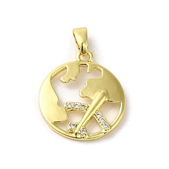 Плоский Круглый Покрытие стойки латунь микропаве прозрачные подвески из кубического циркония, реальный 18 k позолоченный, долговечный, без кадмия и без свинца, самолет, плоско-круглые, 19x16x2 мм, отверстие : 5x2.5 мм