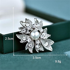 Платина Брошь в виде цветка из сплава кристаллов и страз для рюкзака, с имитацией жемчужина бисера, платина, 25x35 мм