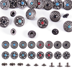 Античное Серебро Легкие декоративные заклепки, с имитацией бирюзы из смолы и винтами, для кошелька, , украшение кожаных ремесел, плоско-круглые, античное серебро, 17x9.5 мм, отверстие : 2 мм