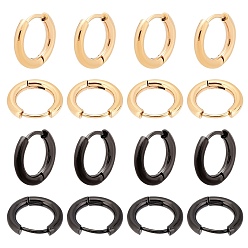 Черный Цвет Металла & Золотой 12пара 2 цвет 304 серьги-кольца Huggie Hoop из нержавеющей стали, гипоаллергенные серьги для женщин, металлический черный & золотой, 10 датчик, 14.5x14x2.5 мм, штифты : 1 мм, 6 пара / цвет