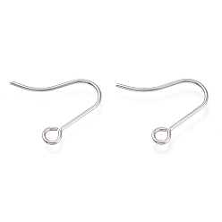 Stainless Steel Color Tarnish Resistant 304 Stainless Steel Earring Hooks, Ear Wire, with Horizontal Loop, Stainless Steel Color, 15.5mm, Hole: 2mm, 21 Gauge, Pin: 0.7mm