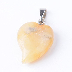 Топаз Нефрит Натуральные топазские нефритовые подвески с латунными находками, сердце, 21~23x14~15x5~6 мм, отверстие : 2x6 мм