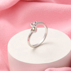 Платина Открытые манжеты из латуни с микропаве и цирконием для женщин, сердце, платина, 8.5 мм, внутренний диаметр: 17.5 мм