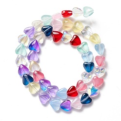 Colorful Transparent Glass Beads Strand, Heart, Colorful, 7.5~8.5x8~8.5x4~4.5mm, Hole: 1mm, about 44~45pcs/strand, 12.56~12.87 inch(31.9~32.7cm)