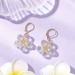 Прозрачный Стеклянные бусины цветы серьги-гвоздики, с 304 фурнитурой из нержавеющей стали, золотые, прозрачные, 40x22 мм