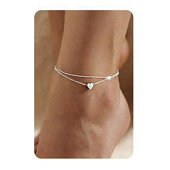 Letter Q 201 двухслойные браслеты для щиколотки из нержавеющей стали в форме сердца с инициалами для женщин, цвет нержавеющей стали, не тускнеет, Буква Q, 7-7/8 дюйм (200 мм)