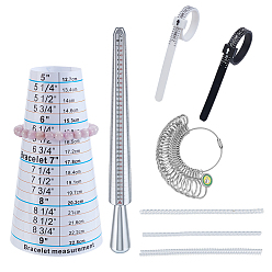 Platine Ensembles d'outils de mesure pour bagues de bijouterie, y compris 28 des bâtonnets en aluminium pour mesurer les tailles de bagues, 3 Ressort en résine (pièces), 2 Anneaux de mesure de taille en plastique (pièces) et 1 Bague de mesure EZ Sizer en plastique (pièces), couleur mixte, platine