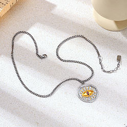 Evil Eye Duo Tone 304 Stainless Steel Pave Cubic Zirconia Red Evil Eye Pendant Necklaces for Women, Golden & Stainless Steel Color, Evil Eye, 18.11 inch(46cm)