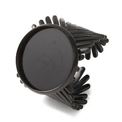 Black V-Shaped 304 Stainless Steel Cuff Ring Components, Round Pad Ring Setting, Ion Plating(IP), Long-Lasting Plated, Black, 18mm,18mm, Tray Size: 16mm