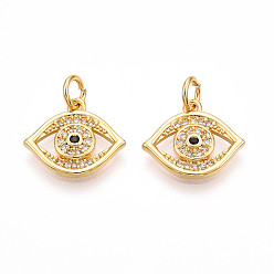Настоящее золото 18K Латунные микро проложить кубического циркония прелести, злые глаза, с целью перехода в кольце, без кадмия и без свинца, реальный 18 k позолоченный, 12.5x15x2.5 мм, отверстие : 3.5 мм