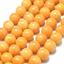 Золотистый Натуральный Malaysia нефритовые бусы пряди, окрашенная и подогревом, круглые, золотые, 14 мм, отверстие : 1.5 мм, около 27 шт / нитка, 14.96 дюйм (38 см)