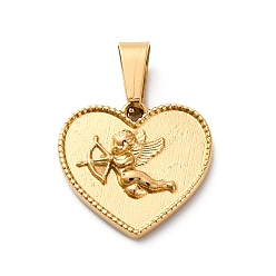 Золотой 304 прелести нержавеющей стали, ионное покрытие (ip), сердце с ангельскими подвесками, золотые, 14x14.5x2.5 мм, отверстие : 6x3 мм