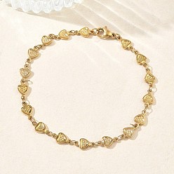 Золотой Женские 304 браслеты из нержавеющей стали с цепочками в форме сердца, ионное покрытие (ip), золотые, 7.87 дюйм (20 см)