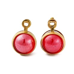 Малиновый 304 круглые подвески из окрашенного натурального кварца в оболочке из нержавеющей стали, золотые, малиновый, 10x7x6 мм, отверстие : 0.9 мм