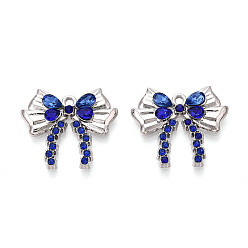 Сапфир Подвески из сплава со стразами, бантом прелести, платина, сапфир, 20.5x23x4.5 мм, отверстие : 1.6 мм