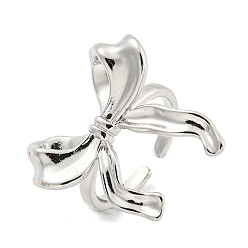 Real Platinum Plated Bowknot Brass Cuff Rings, Open Rings for Women, Cadmium Free & Nickel Free & Lead Free, Real Platinum Plated, Adjustable