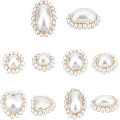 Creamy White 10Pcs 5 Style ABS Plastic Imitation Pearl Pendants, with Light Gold Plated Brass Wire Wrapped, Round & Heart  & Oval, Creamy White, 20~29x19~24x9~15mm, 2pcs/style