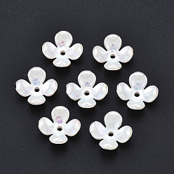 Creamy White 4-Petal ABS Plastic Imitation Pearl Bead Caps, AB Color Plated, Flower, Creamy White, 10.5x10.5x5mm, Hole: 1.5mm