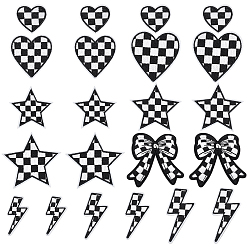 Mixed Shapes 20 шт. 10 стили полиэстеровая блестящая пряжа черно-белая клетка вышивка ткань орнамент аксессуары, термоклей, шотландка, разнообразные, 38~77x26~74x1.5~2 мм, 2 шт / стиль