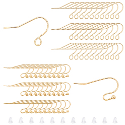 Real 18K Gold Plated Brass Earring Hooks Sets, with Plastic Ear Nuts, Real 18K Gold Plated, 21 Gauge(0.7mm), 120pcs/box