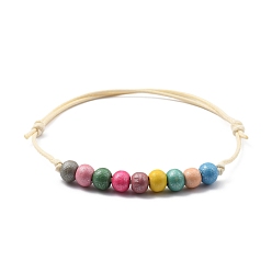 Кукурузный Шелк Регулируемые браслеты Корейские парафинированные полиэфирным кордом, вышитый бисером браслеты, с бусинами из натурального дерева с росписью радуги, цвет колоса кукурузы, внутренний диаметр: 1-7/8~3-1/2 дюйм (4.9~8.9 см)