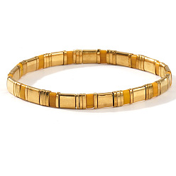 Сэнди Коричневый Стеклянные бусины эластичные браслеты для женщин, прямоугольные, песчаный коричневый, 6.30 дюйм (16 см) ~ 6.50 дюйм (16.5 см)