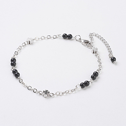 Натуральный Агат Натуральные черные агатовые ножные браслеты, с латунной фурнитурой и 316 хирургическими цепями из нержавеющей стали, 8-5/8 дюйм (220 мм)