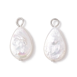Teardrop Натуральные кеши жемчужные подвески, с 304 петлями из нержавеющей стали, кремово-белые, цвет нержавеющей стали, слеза, 16~17x8.5x2.5~4 мм, отверстие : 2.2~2.4 мм