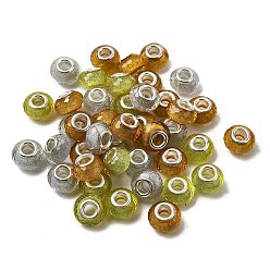 Темно-Золотистый Бусины из смолы европейского стиля, граненые , бусины с большим отверстием, рондель с латунными сердечниками, покрытыми серебром, и блестящей пудрой, темные золотарник, 14x8.5 мм, отверстие : 5 мм