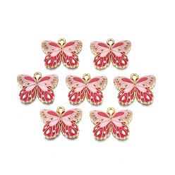 Светло-Вишневый Подвески из эмали и сплава, без кадмия, без никеля и без свинца, золотой свет, бабочка, светло-вишневый, 18x22x2.5 мм, отверстие : 1.6 мм