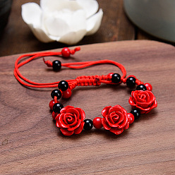Красный Регулируемые браслеты из бисера киновари роза, фен-шуй энергетические браслеты для женщин, красные, 7-1/8 дюйм (18 см)