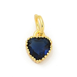 Прусский Синий Латунные микро проложить кубического циркония подвески, сердце прелести, стойки покрытие, долговечный, с целью перехода в кольце, берлинская лазурь, 9x7x3.5 мм