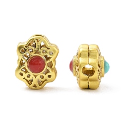 Couleur Or Mat Accumuler perles de laiton placage, avec des perles de résine, plaqué longue durée, sans plomb et sans cadmium, fleur, couleur or mat, 9x11x9mm, Trou: 2mm