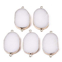 White Jade Natural White Jade Links Connectors, with Edge Golden Plated Iron Loops, Oval, 44~45x24~25x6mm, Hole: 1.8mm