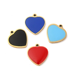 Mixed Color 304 Stainless Steel Enamel Charms, Heart Charm, Golden, Mixed Color, 11x11x1.4mm, Hole: 1mm