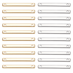 Mixed Color Brass Links Connectors, Nickel Free, Rectangle, Mixed Color, 20x2x1mm, Hole: 1mm, 2 colors, 20pcs/color, 40pcs/box