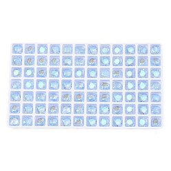 Васильковый Стеклянные стразы кабошоны, ногтей декоративные аксессуары, граненые, квадратный, васильковый, 8x8x4.5 мм