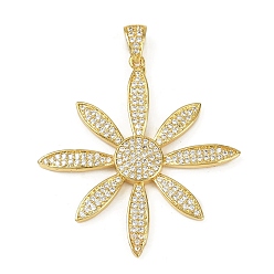 Настоящее золото 18K Латунные микро проложить кубического циркония подвески, цветок, долговечный, без кадмия и без свинца, стойки покрытие, реальный 18 k позолоченный, 41.5x39x3 мм, отверстие : 3x4.5 мм