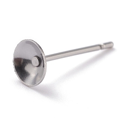 Stainless Steel Color 304 Stainless Steel Stud Earring Settings, Cone, Stainless Steel Color, 5x0.3mm, Diameter: 5mm, Tray: 4mm, Pin: 0.7mm