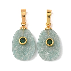 Амазонит Природные подвески амазонит, Овальные подвески с латунной микрофиброй и отделкой из кубических цирконий, золотые, 20x12x5 мм, отверстие : 7x4 мм