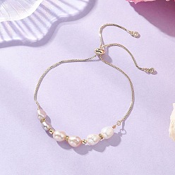 (52) Непрозрачная лаванда Браслеты-слайдеры из натуральных культивированных пресноводных жемчужин, латунные браслеты-цепочки для женщин, с латунной прокладки Rhinestone, разноцветные, 11.26~11.42 дюйм (28.6~29 см)