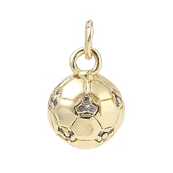 Plaqué 18K Or Véritable Pendentifs en laiton plaqué micro-pavé de zircone cubique transparente pour supports sportifs, charme de football, avec anneau de saut, sans cadmium et sans plomb, plaqué longue durée, réel 18 k plaqué or, 13x10mm, Trou: 3.5mm