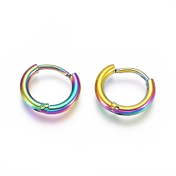 Rainbow Color 304 обруч серьги из нержавеющей стали замке, с 316 хирургическим стержнем из нержавеющей стали, ионное покрытие (ip), кольцо, Радуга цветов, 12x2 мм, 12 датчик, штифты : 0.9 мм