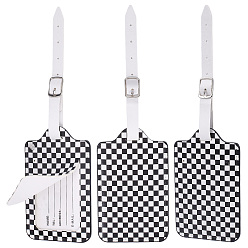 Черный 3шт. багажная бирка из искусственной кожи, с застежкой, этикетки для путешествий, бирки с именами чемоданов, прямоугольник с рисунком тартана, чёрные, 119x73x4 мм, отверстие : 3x14 мм